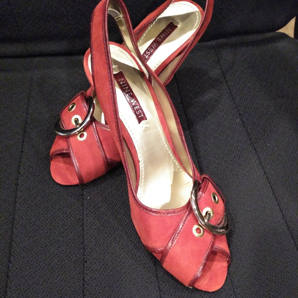 Nine West red suede heels size 8